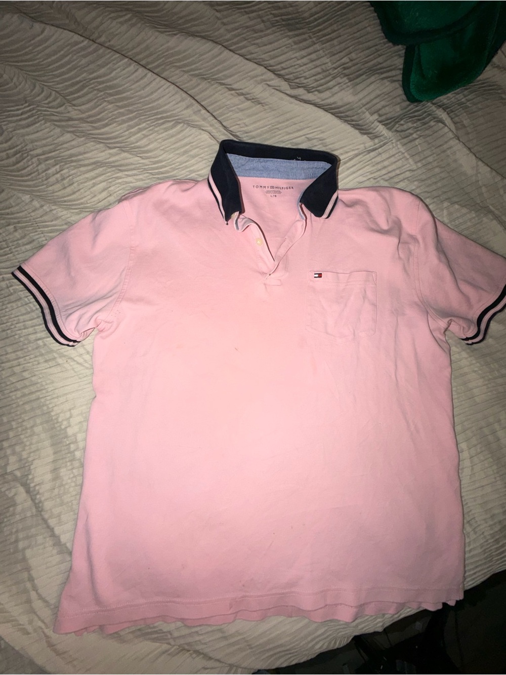 Tommy Hilfiger Men’s Light Pink Polo with Navy Contrast Collar
